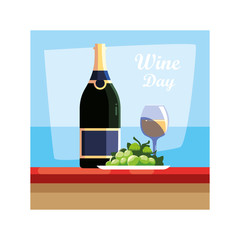 bottle with glass of wine and grapes, wine day