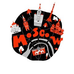 Vector stylized map of Moscow with main attractions