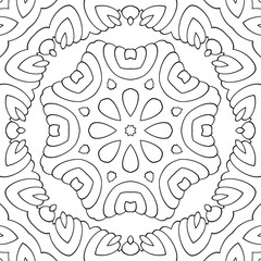 Simple coloring page for kids and adults. Seamless pattern, geometric tracery for coloring. Symmetric ornament, template for design work.