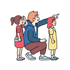 Cartoon character of father and daughter in a moment of happy time. Concept for father's day or children with parent and family. Vector illustration isolated on white background.