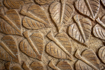 Leaves carved on the top of an old crate