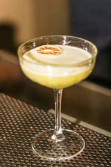 colored cocktails by the bar