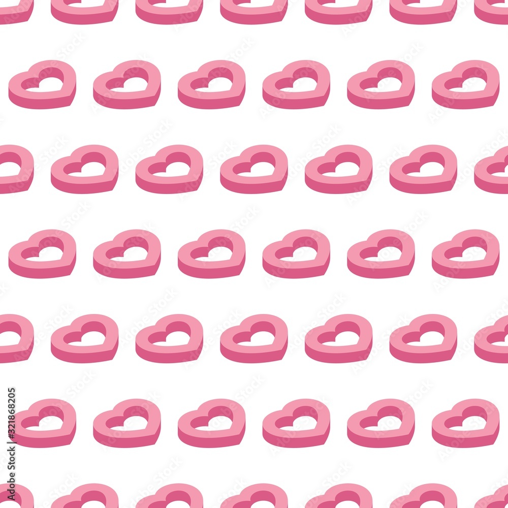 Aufkleber seamless pattern of isometric hearts on white background. valentines day template design layout. fla