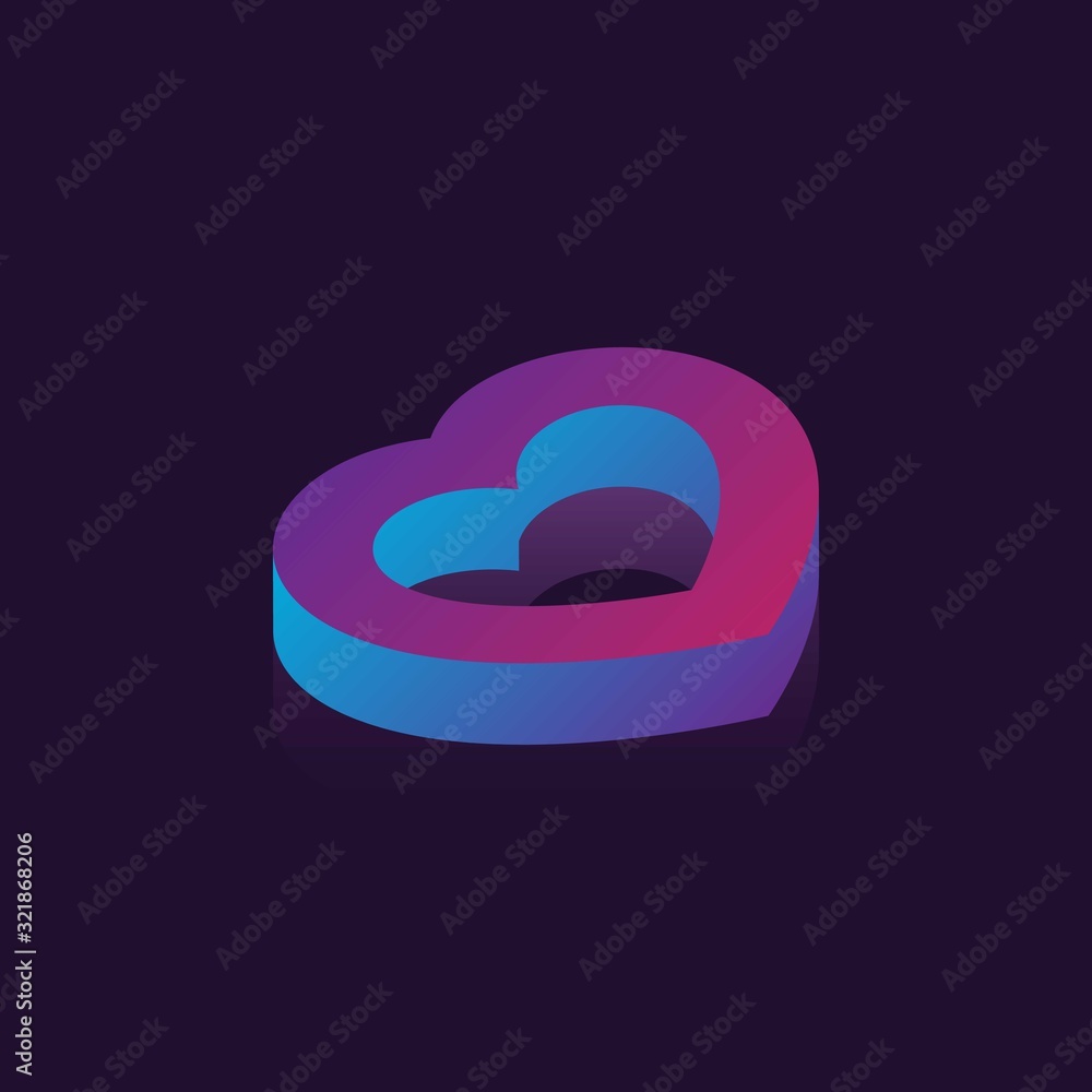 Aufkleber isometric symbol of heart with neon gradients on dark background. valentines day template design lay