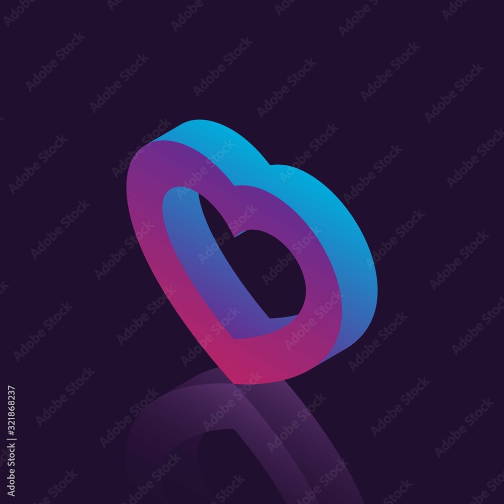 Aufkleber isometric symbol of heart with neon gradients on dark background. valentines day template design lay