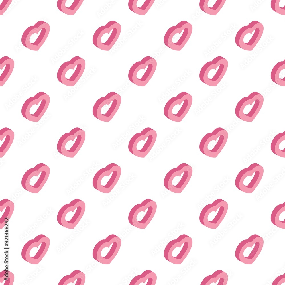 Aufkleber seamless pattern of isometric hearts on white background. valentines day template design layout. fla