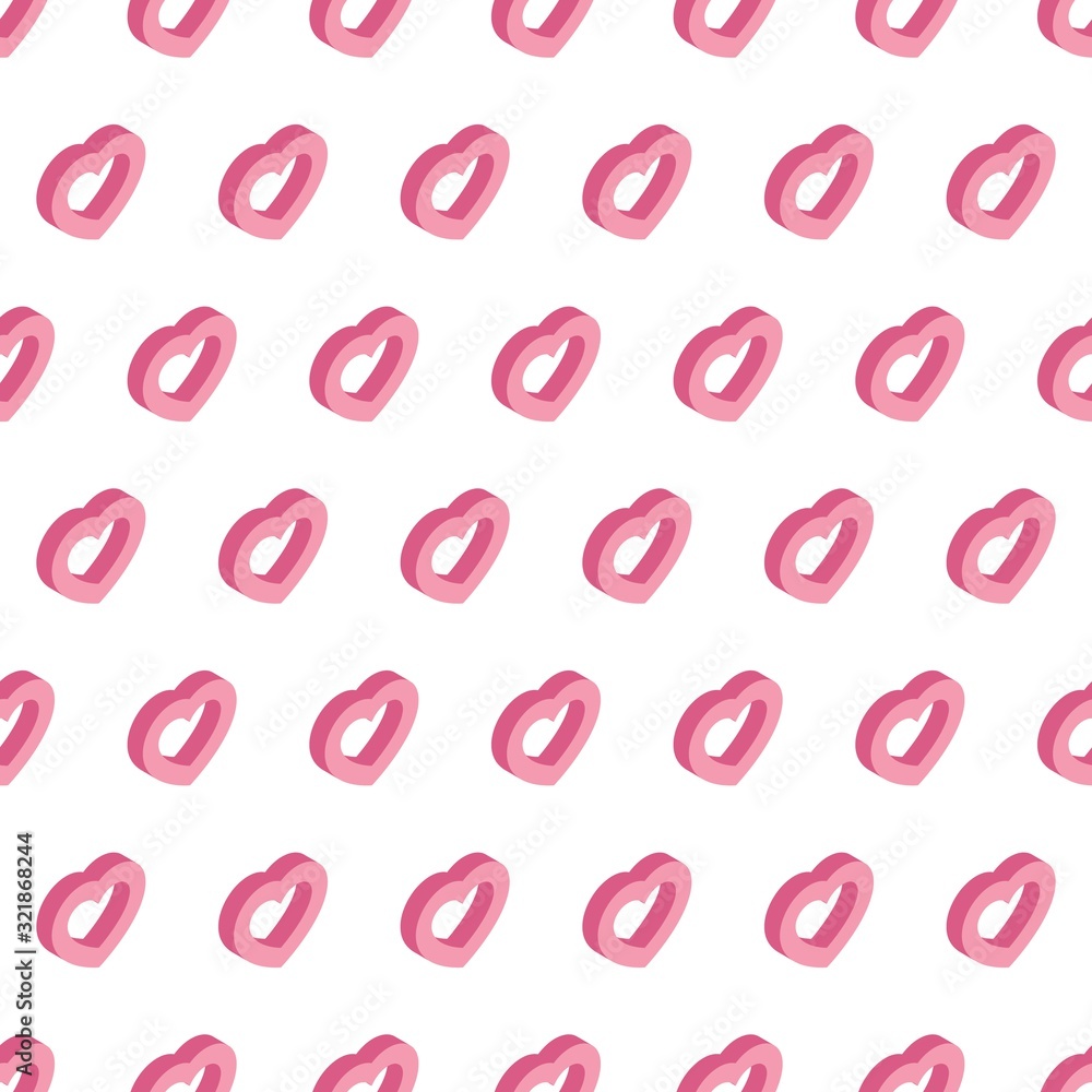 Aufkleber seamless pattern of isometric hearts on white background. valentines day template design layout. fla