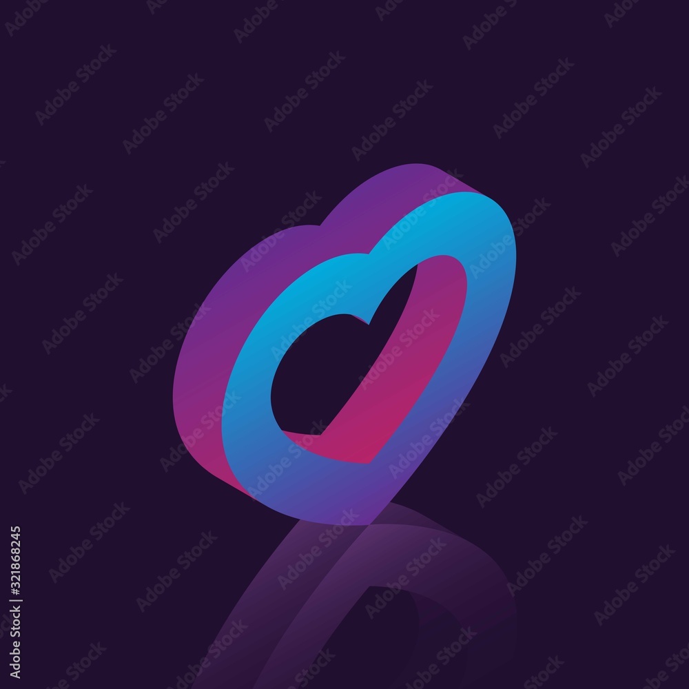 Aufkleber isometric symbol of heart with neon gradients on dark background. valentines day template design lay