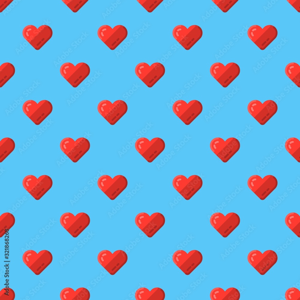 Aufkleber red hearts on blue background seamless pattern for valentines day. flat vector background easy to ed