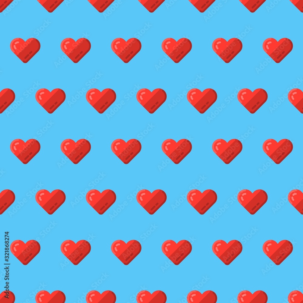 Aufkleber red hearts on blue background seamless pattern for valentines day. flat vector background easy to ed