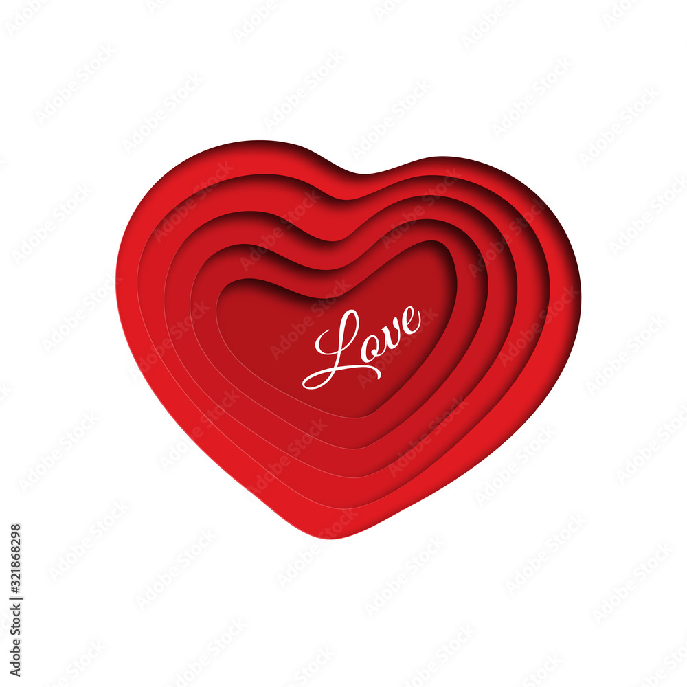 Aufkleber modern paper cut heart shaped layers for happy valentines day banner design layout. 3d realistic vec
