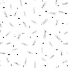 Black Celsius and fahrenheit meteorology thermometers measuring heat and cold icon isolated seamless pattern on white background. Thermometer equipment showing hot or cold weather. Vector Illustration