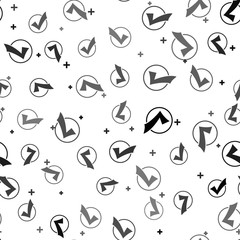 Black Check mark in round icon isolated seamless pattern on white background. Check list button sign. Vector Illustration