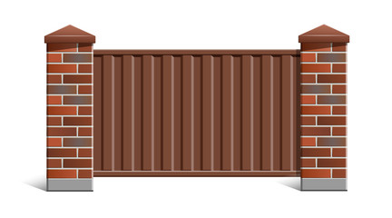 Fence with brick pillars and metal profile.