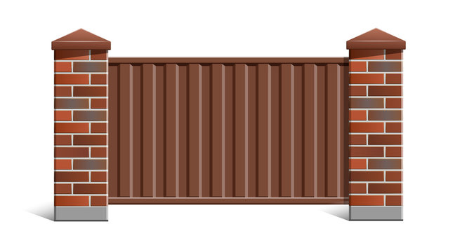 Fence with brick pillars and metal profile.