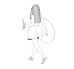 warrior woman character, 3D illustration, sketch, outline