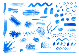 Set of Hand drawn watercolor blots, lines, brush strokes, brushes. Artistic design elements. Doodle style. Vector illustration. Freehand drawing. Abstract elements for  background, greeting card
