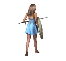 warrior woman character, 3D rendering, illustration