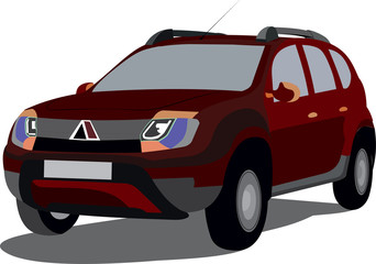 color vector illustration of cartoon automobile, toy car, baby car, humanized car