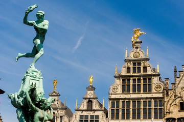 Brabo fountain on The Grote Markt, Great Market Square of Antwerp, Belgium