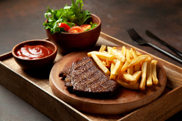 beef steak with french fries