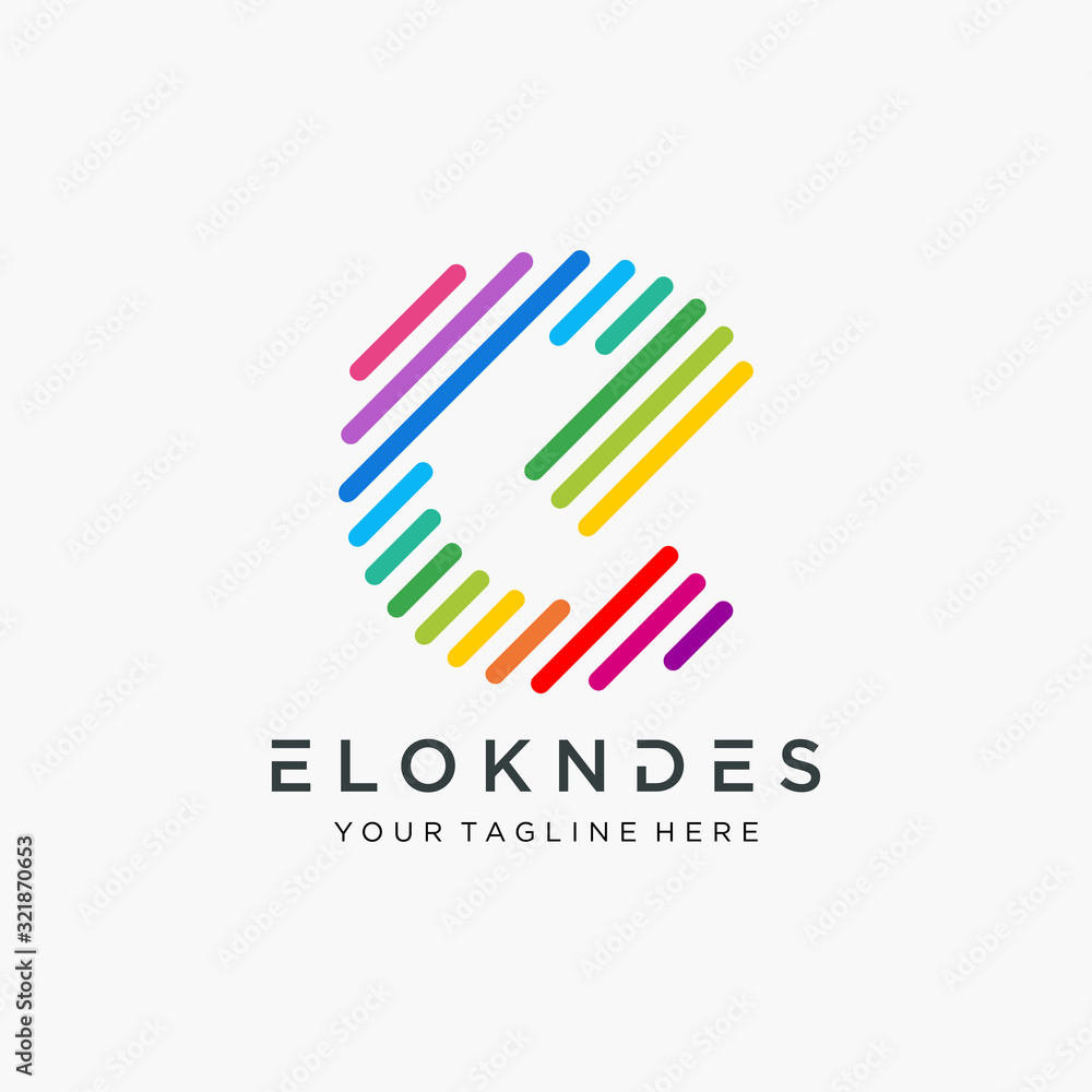 Poster initial letter e motion logo design with speed element. symbol information data for technology digit
