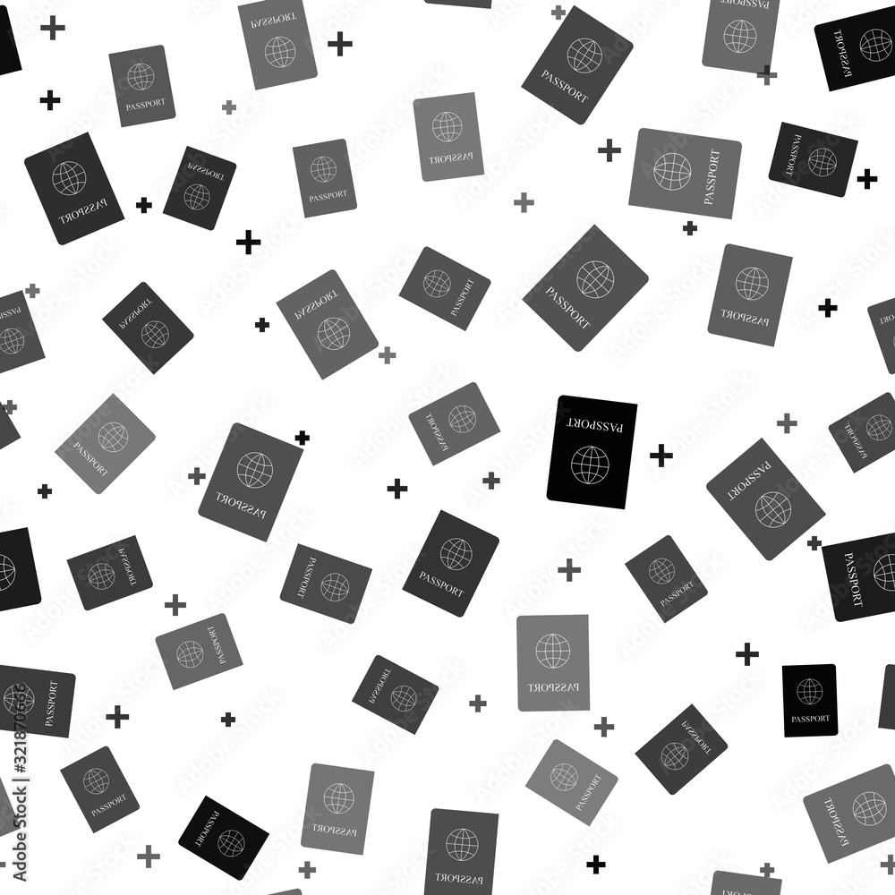 Poster black passport with biometric data icon isolated seamless pattern on white background. identificatio