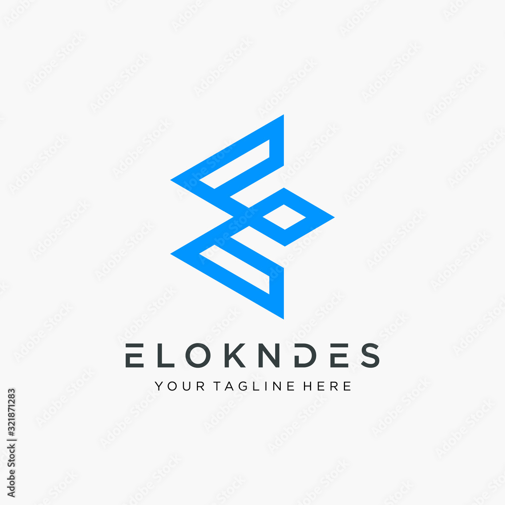 Poster abstract initial e minimalist logo design with line overlap concept. elegant logo template vector cr