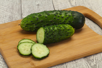 Ripe fresh green two cucumbers