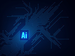 Ai chipset. Circuit board electronic artificial intelligence programming, digital microchip technology, futuristic vector concept