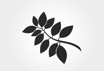 Sprig with leaves black silhouette. plant design element