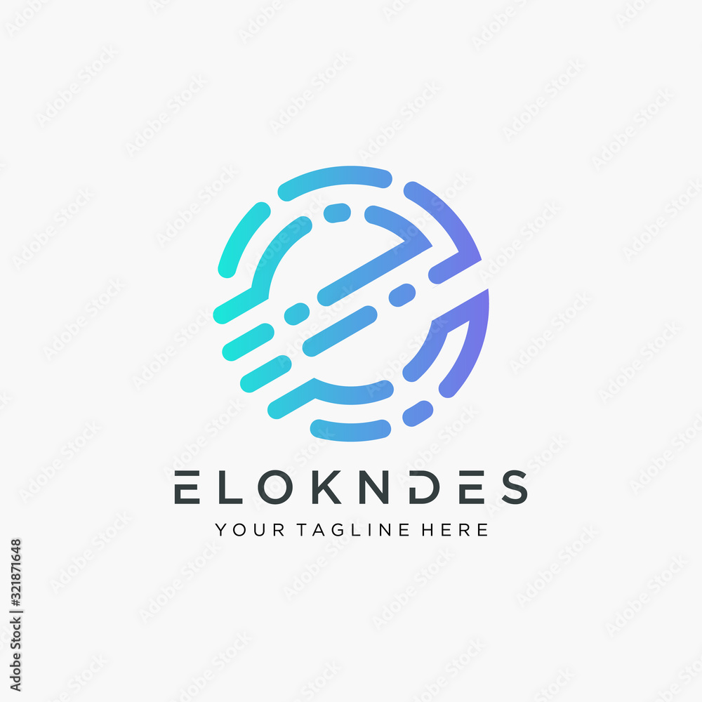 Poster initial letter e motion logo design with speed element. symbol information data for technology digit