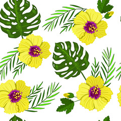 Tropical flowers and plants seamless pattern in vector.