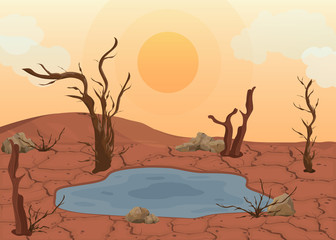 Cartoon Color Dry Land Scene Concept. Vector