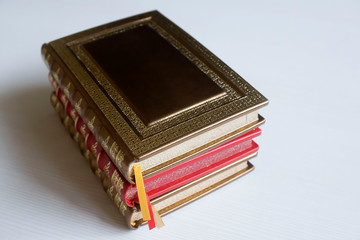 French binding, handmade books, genuine leather case with gold stamping.