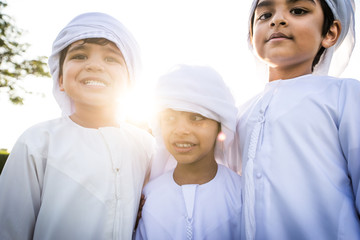 Fototapeta na wymiar Group of middle eastern kids in Dubai