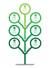 Vertical infographics or timeline with 7 options. Sustainable development and growth of the eco business or green technology. Business concept with seven steps or processes. Symmetrical design.