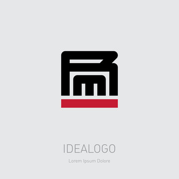 RM - logotype with letters and parallel red lines. R and M - initials or logo. Vector Design element, monogram or icon.