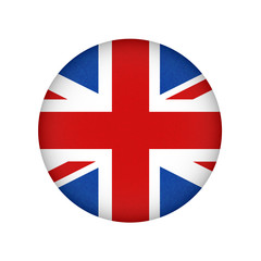 Grunge flag of Great Britain, UK. English banner with scratched texture in circle shape. Vector icon of flag of England, vintage.