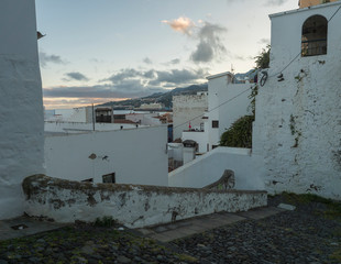 Old stone stairs with shabby white walls at the center of Santa Cruz De La Palma, La Palma Island, Canary Islands, Spain