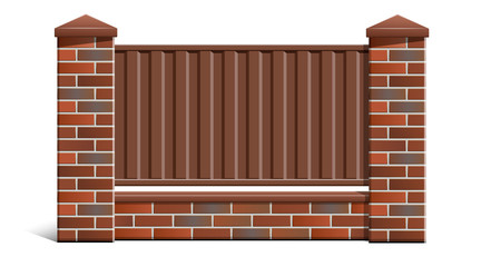 A brick fence made of bricks with a metal profile.
