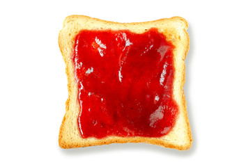 Toast with cranberry jam isolated on a white background. Top view. Sandwich with white bread and cranberry jam. Delicious slice of toast with strawberry jam. Toast bread with red jam. - Powered by Adobe