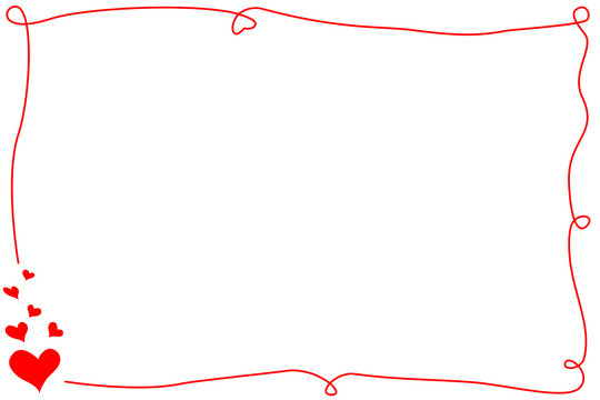 Vector - Hand drawing. Red line border with many hearts on white background. Cute frame. Can be use for any card, web, label, banner or brochure. Copy space for any text design. Valentine's day