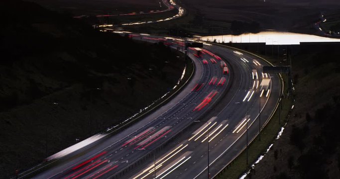Time lapse clip of traffic on a curvy motorway in West Yorkshire, England.