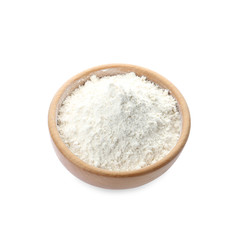 Fototapeta na wymiar Organic flour in bowl isolated on white