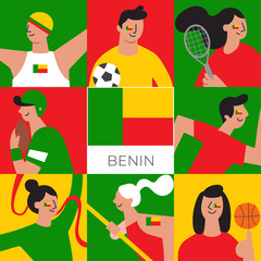 Set of national team players with national flag in flat style  : Vector Illustration
