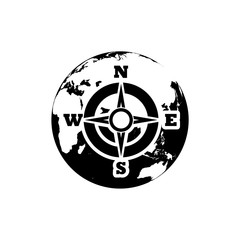 Compass on earth icon isolated on white background