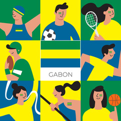 Set of national team players with national flag in flat style  : Vector Illustration