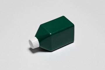 Medical Square Plastic Bottle with lid Mock-up template on white background.Plastic Can for package pills.High resolution photo.Top view.
