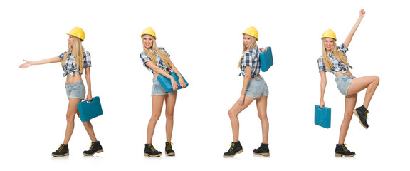 female construction worker isolated on white